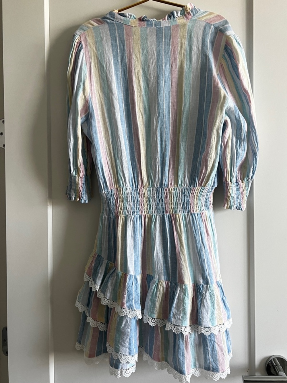 THE SHIRT Rochelle Behrens Brigitte Dress L Pastel Stripe Lace Trim Cotton - Picture 15 of 16